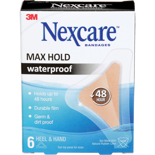 Pansements imperm&eacute;ables &agrave; tenue maximale Nexcare, Main/Talon, 3-1/2", Plastique, St&eacute;rile Distribution Élite MP