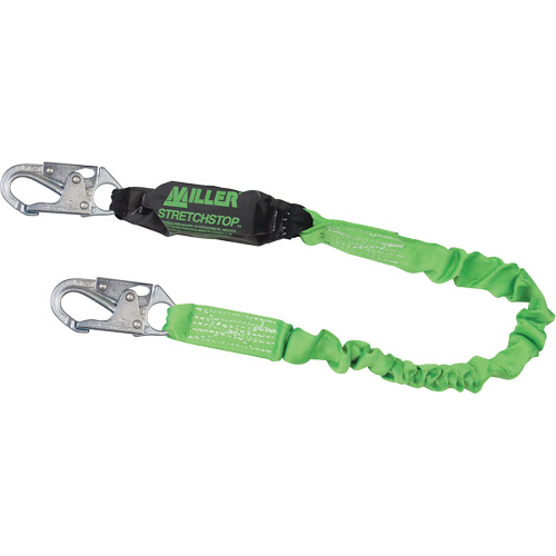Miller&reg; StretchStop&reg; Shock-Absorbing Lanyard, 6', Locking Snap Hook Center, Locking Snap Hook Leg Ends, Polyester Distribution Élite MP