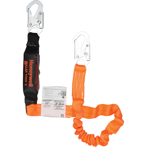 Titan Energy-Absorbing Lanyard, 6', Locking Snap Hook Center, Locking Snap Hook Leg Ends, Polyester Distribution Élite MP