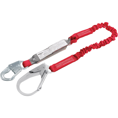 Pro Elastic Shock-Absorbing Lanyard, 6', Rebar Hook Center, Snap Hook Leg Ends, Polyester Distribution Élite MP