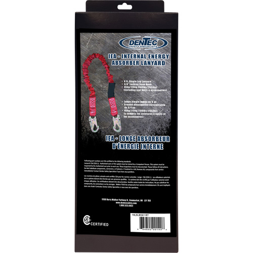 ShockSorb Internal Shock Lanyard, 6', Snap Hook Center, Snap Hook Leg Ends, Polyester Distribution Élite MP