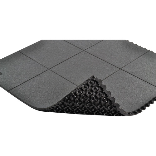 Cushion-Ease&reg; Interlocking Anti-Fatigue Mat, Pebbled, 3' x 3' x 3/4", Black, Natural Rubber Distribution Élite MP