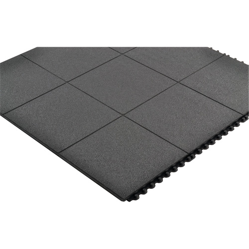 Cushion-Ease&reg; Interlocking Anti-Fatigue Mat, Pebbled, 3' x 3' x 3/4", Black, Natural Rubber Distribution Élite MP
