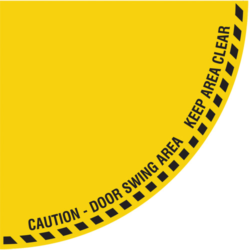 Signalisation au sol ?Caution? (attention) pour porte battante en quart de cercle, Adh&eacute;sif, Anglais avec pictogramme Distribution Élite MP