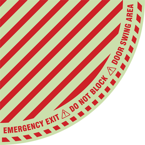 "Emergency Exit" Quarter Circle Swing Door Floor Sign, Adhesive, English with Pictogram Distribution Élite MP