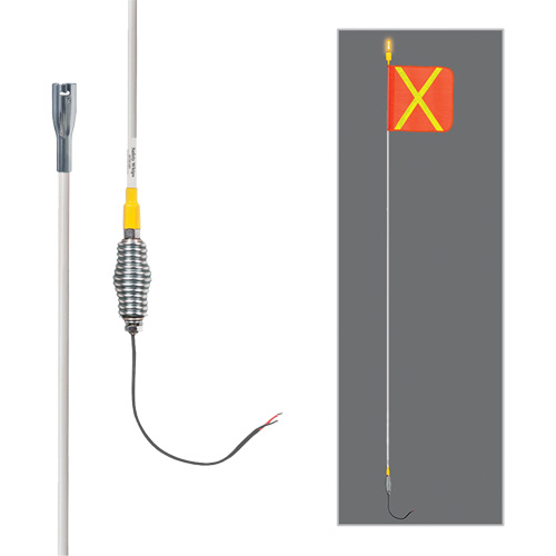 Tiges de s&eacute;curit&eacute; tout-temps de s&eacute;rie lourde avec lumi&egrave;re DEL constante Safety Whip, Fixation Ressort, Hauteur 12', Orange avec X r&eacute;fl&eacute;chissant Distribution Élite MP
