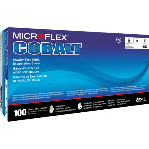 Gants d'examen d'usage multiple Microflex Cobalt N19, T-petit, Nitrile, 3,9 mils, Sans poudre, Bleu, Classe 2 Distribution Élite MP