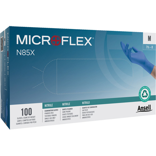Gants Microflex N85, T-petit, Nitrile, 3,5 mils, Sans poudre, Bleu, Classe 2 Distribution Élite MP