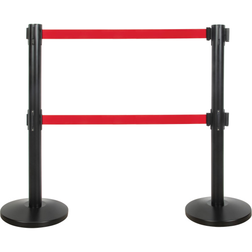 Barri&egrave;re pour le contr&ocirc;le des foules &agrave; courroie double, Acier, 35" h, Ruban Rouge, Longueur du ruban 7' Distribution Élite MP