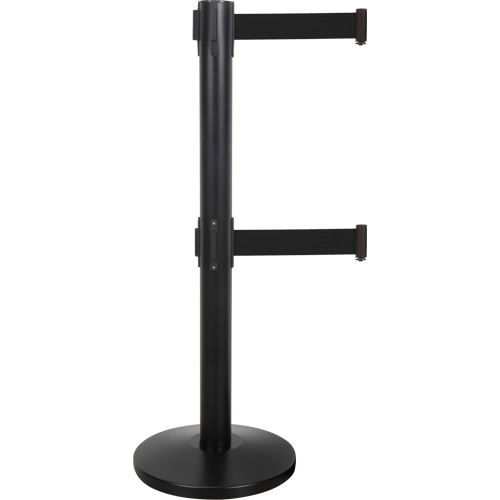 Barri&egrave;re pour le contr&ocirc;le des foules &agrave; courroie double, Acier, 35" h, Ruban Noir, Longueur du ruban 7' Distribution Élite MP