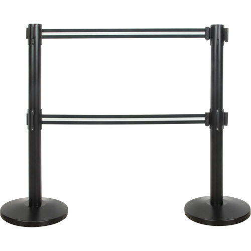 Barri&egrave;re pour le contr&ocirc;le des foules &agrave; courroie double, Acier, 35" h, Ruban Noir/Blanc, Longueur du ruban 7' Distribution Élite MP