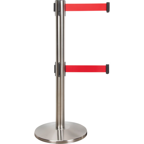 Barri&egrave;re pour le contr&ocirc;le des foules &agrave; courroie double, Acier, 35" h, Ruban Rouge, Longueur du ruban 7' Distribution Élite MP