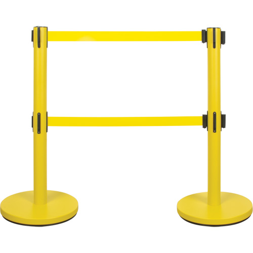 Barri&egrave;re pour le contr&ocirc;le des foules &agrave; courroie double, Acier, 35" h, Ruban Jaune, Longueur du ruban 7' Distribution Élite MP