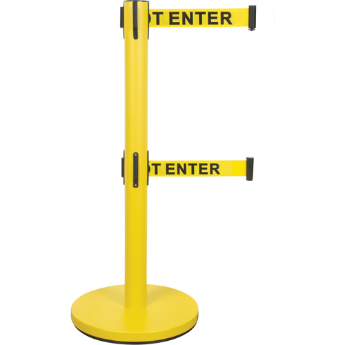 Barri&egrave;re pour le contr&ocirc;le des foules &agrave; courroie double, Acier, 35" h, Ruban Jaune, Longueur du ruban 7' Distribution Élite MP