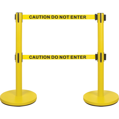 Barri&egrave;re pour le contr&ocirc;le des foules &agrave; courroie double, Acier, 35" h, Ruban Jaune, Longueur du ruban 7' Distribution Élite MP