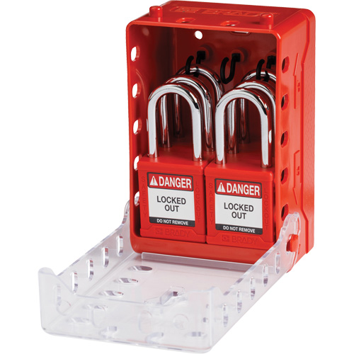 Boîte de cadenassage de groupe ultra compacte avec cadenas de s&eacute;curit&eacute; en nylon, Rouge Distribution Élite MP