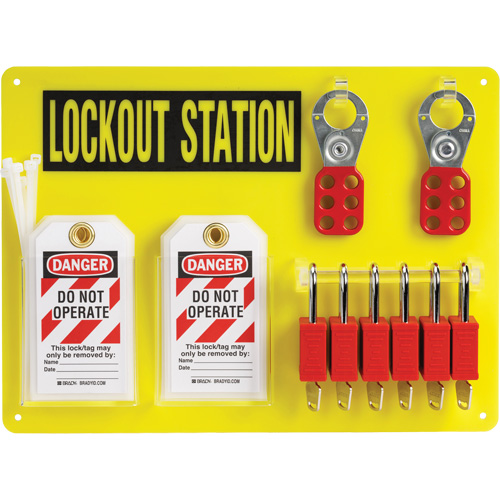 Tableau de cadenassage et &eacute;tiquetage avec cadenas de s&eacute;curit&eacute; en nylon utilisant des cl&eacute;s identiques, Cadenas Plastique, Capacit&eacute; de 6, Cadenas Compris Distribution Élite MP