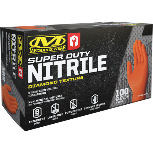 Super Duty Disposable Gloves, 9/Medium, Nitrile, 8-mil, Powder-Free, Orange Distribution Élite MP