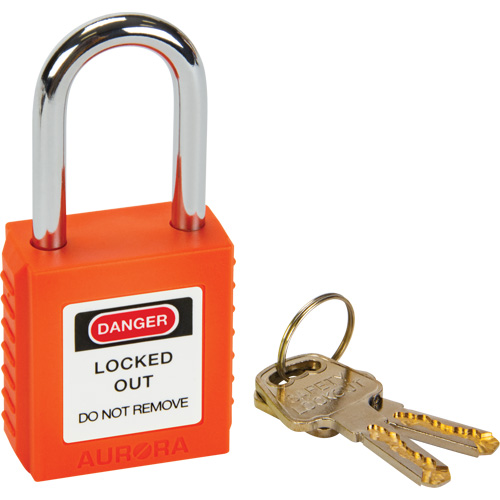 Verrou de s&eacute;curit&eacute;, Orange, Cl&eacute;s diff&eacute;rentes, Thermoplastique, Largeur de 1-1/2" Distribution Élite MP