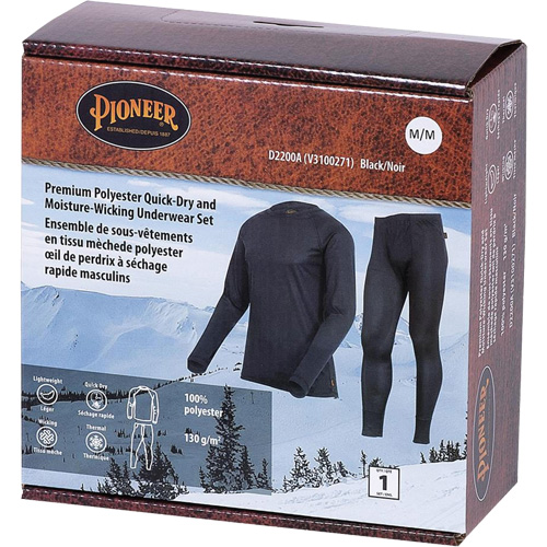 D2200A Ensemble de sous-v&ecirc;tements &agrave; s&eacute;chage rapide et &eacute;vacuation de l'humidit&eacute; de premi&egrave;re qualit&eacute;, Hommes, T-petit, Noir Distribution Élite MP