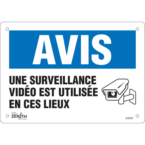 Enseigne  Surveillance vid&eacute;o , 7" x 10", Plastique, Français avec pictogramme Distribution Élite MP