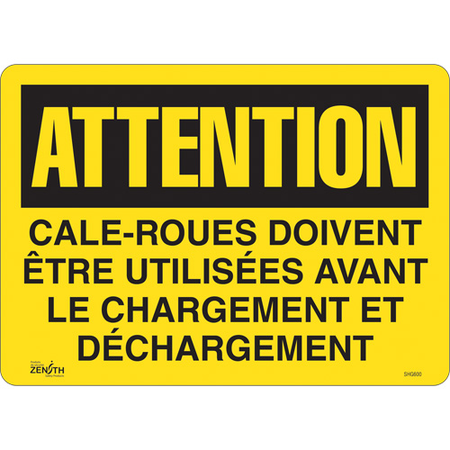 "Cale-roues doivent &ecirc;tre utilis&eacute;es" Sign, 14" x 10", Vinyl, French Distribution Élite MP