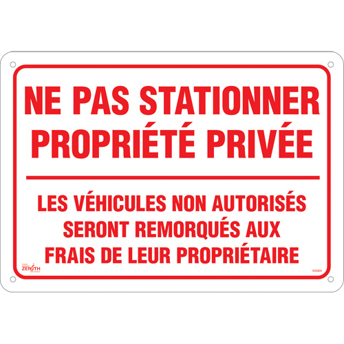 Enseigne  Ne pas stationner propri&eacute;t&eacute; priv&eacute;e , 14" x 20", Aluminium, Français Distribution Élite MP