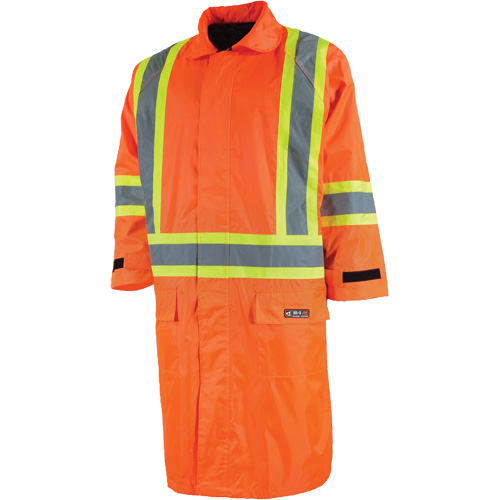 Long Rain Jacket with Detachable Hood, Nylon/PVC, Small, High Visibility Orange Distribution Élite MP