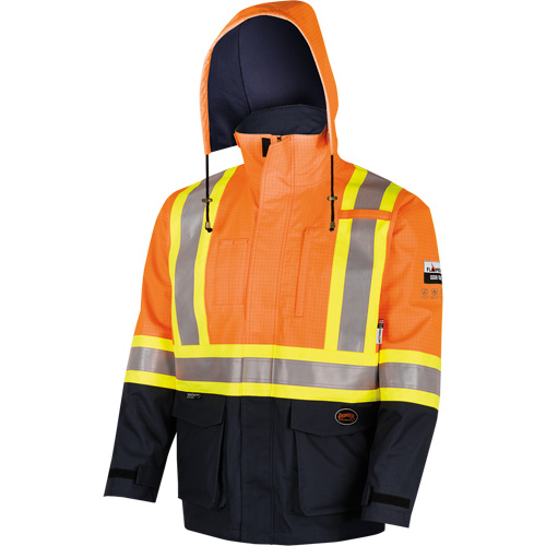 4484 Manteau de s&eacute;curit&eacute; Defender antistatique/ignifuge/anti-arc &eacute;lectrique en trilamin&eacute;, Petit, Noir/Orange haute visibilit&eacute;, 11 cal/cm² Distribution Élite MP