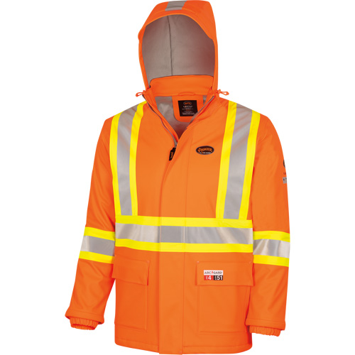 5884 Manteau imperm&eacute;able ignifuge et r&eacute;sistant aux arcs &eacute;lectriques avec capuchon Flash-Gard, Petit, Orange haute visibilit&eacute;, 51 cal/cm² Distribution Élite MP