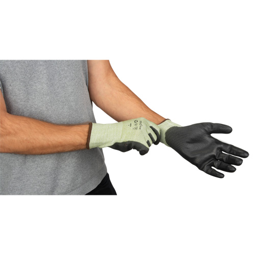 Eco-Friendly Seamless Cut-Resistant Gloves, Size 7, 13 Gauge, Polyurethane Coated, HPPE/RPET Shell, ASTM ANSI Level A4 Distribution Élite MP
