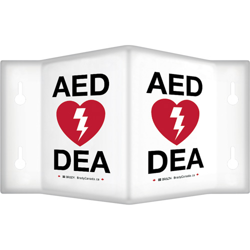 90° Projecting "AED/DEA" Sign, 9" x 6", Plastic, Bilingual with Pictogram Distribution Élite MP