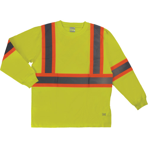 Long Sleeve Safety T-Shirt, Cotton, X-Small, High Visibility Lime-Yellow Distribution Élite MP