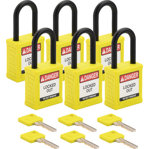 Velocity Lockout Padlocks, Yellow, Keyed Different, Nylon, 1-1/2" Width Distribution Élite MP