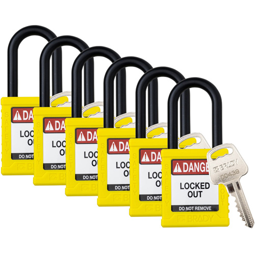 Velocity Lockout Padlocks, Yellow, Keyed Alike, Nylon, 1-1/2" Width Distribution Élite MP