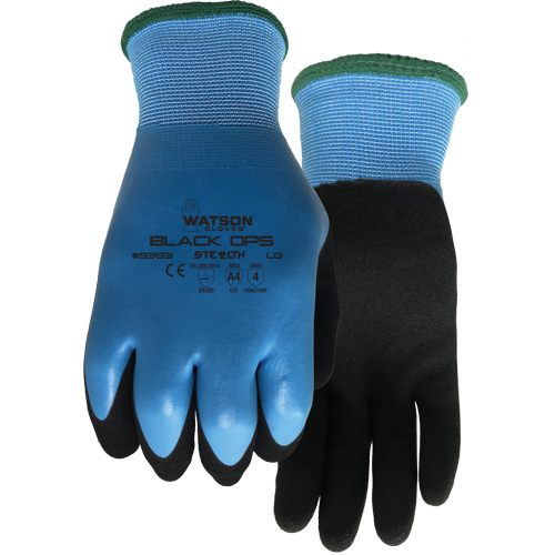 Gants hydrofuges Stealth Black Ops, Taille Petit, Calibre 15, Rev&ecirc;tement Latex de caoutchouc, Enveloppe en Fibre de verre/Polyester, ASTM ANSI niveau A4 Distribution Élite MP