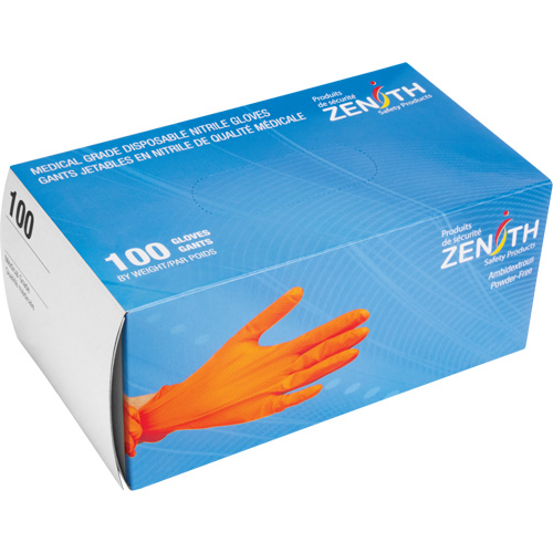 Gants d'examen de poids lourd &agrave; prise tactile, Moyen, Nitrile, 8 mils, Sans poudre, Orange, Classe 2 Distribution Élite MP