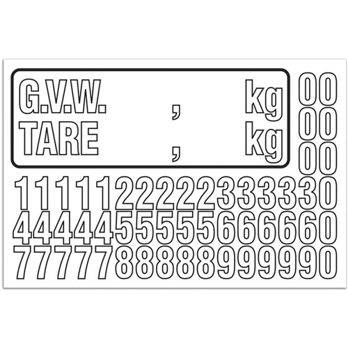 Trousse de num&eacute;rotation de la masse brute du v&eacute;hicule (MBV) pour camion, Num&eacute;ros/lettres/ponctuation assortis, Blanc Distribution Élite MP