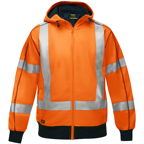 Coton ouat&eacute; doubl&eacute; de sherpa avec capuchon &agrave; fermeture &eacute;clair compl&egrave;te et X au dos Bisley, Petit, Orange haute visibilit&eacute; Distribution Élite MP