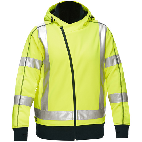 Coton ouat&eacute; doubl&eacute; de sherpa avec capuchon &agrave; fermeture &eacute;clair compl&egrave;te et X au dos Bisley pour femmes, Grand, Jaune lime haute visibilit&eacute; Distribution Élite MP