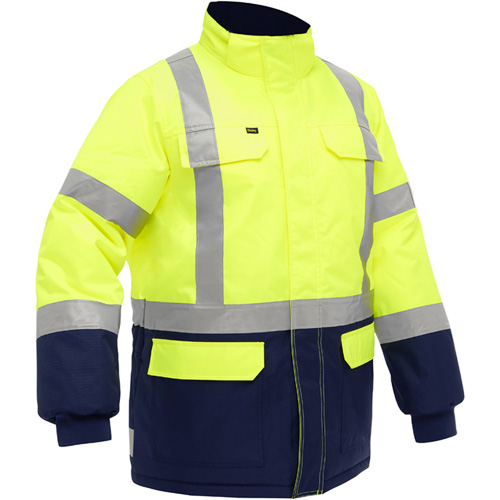Manteau pour le froid extr&ecirc;me avec bas bleu marin et X au dos Bisley, Polyester, Jaune lime haute visibilit&eacute;, 2T-Grand Distribution Élite MP