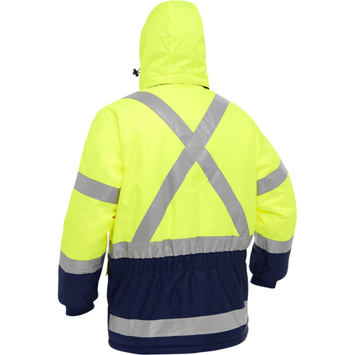 Manteau pour le froid extr&ecirc;me avec bas bleu marin et X au dos Bisley, Polyester, Jaune lime haute visibilit&eacute;, 2T-Grand Distribution Élite MP