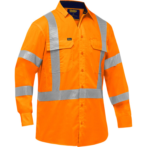 Chemise de travail &agrave; manches longues et X au dos Bisley avec X-Airflow, Poly-coton, Petit, Orange haute visibilit&eacute; Distribution Élite MP