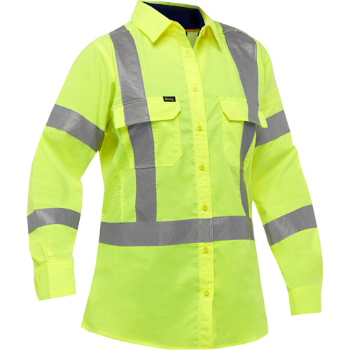 Chemise de travail &agrave; manches longues et X au dos Bisley avec X-Airflow pour femmes, Poly-coton, Petit, Jaune lime haute visibilit&eacute; Distribution Élite MP