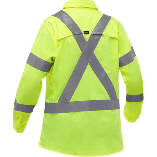 Chemise de travail &agrave; manches longues et X au dos Bisley avec X-Airflow pour femmes, Poly-coton, Petit, Jaune lime haute visibilit&eacute; Distribution Élite MP