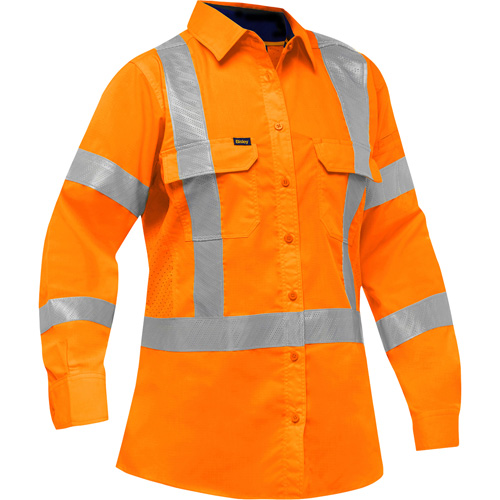 Chemise de travail &agrave; manches longues et X au dos Bisley avec X-Airflow pour femmes, Poly-coton, Petit, Orange haute visibilit&eacute; Distribution Élite MP