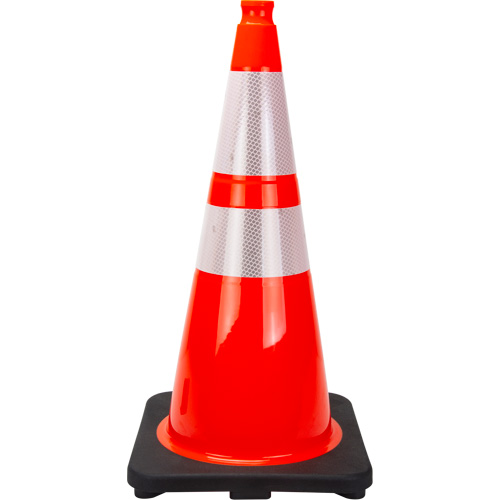 C&ocirc;ne de signalisation de premi&egrave;re qualit&eacute;, 28", Orange, Bande(s) r&eacute;fl&eacute;chissante(s) 4" & 6" Distribution Élite MP