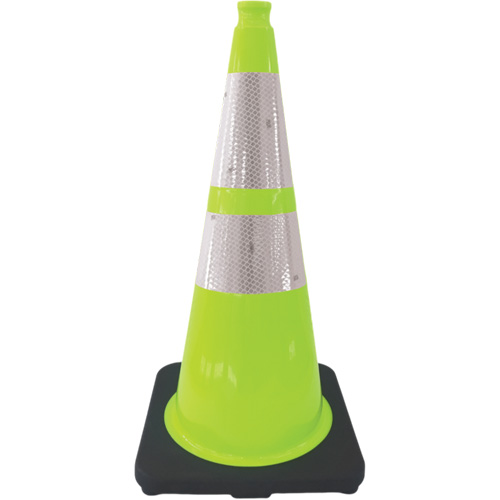 C&ocirc;ne de signalisation de premi&egrave;re qualit&eacute;, 28", Vert lime, Bande(s) r&eacute;fl&eacute;chissante(s) 4" & 6" Distribution Élite MP
