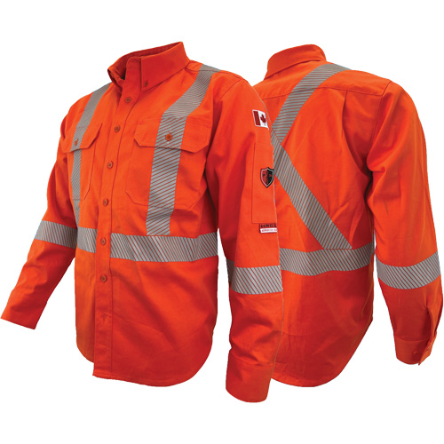 Atlas Guardian&reg; FR/AR Work Shirts with 2" Striping, X-Small, High Visibility Orange Distribution Élite MP