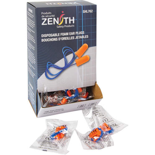Bouchons d'oreilles en mousse, Paire - Sac en poly, Avec cordon Distribution Élite MP